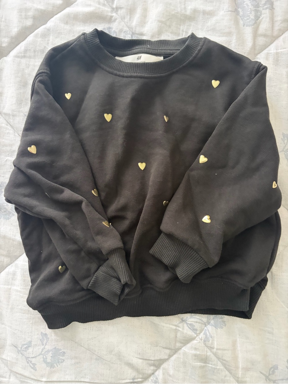 H&M Heart Print Sweatshirt in Black Size XS